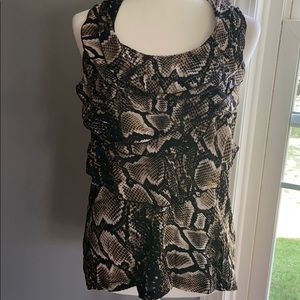 WORTHINGTON HALTER TOP SNAKE PRINT SLEEVELESS RUFFLE  M